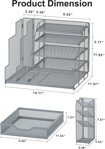 Black 5-Tier Desk Organizer with Pen Holder, Mesh File Folder Holders, Sliding Drawers for Office, School, Home in Saudi Arabia