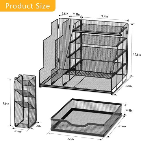 Black 5-Tier Desk Organizer with Pen Holder, Mesh File Folder Holders, Sliding Drawers for Office, School, Home in Saudi Arabia