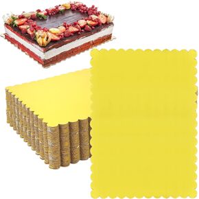 30 Pcs Gold Scalloped Cake Board, 14 x 10 Inch Rectangle Cake Boards, Quarter Sheet Disposable, Gold Cardboard Cake for Base Pizza, Desserts and Pastries, Grease Proof, Moisture Resistant
