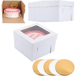 Cake Boxes 10x10x8 Inch [12Pack] Premium&Sturdy,Tall Cake Box for Tier Cakes,White Cake Boxes with Window, Disposable Cake Containers