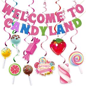 Candy Hanging Swirls, Candy Themed Party Banner, Candy Birthday Party Decorations, Candy Baby Shower Decor, Candy Themed Party Decorations for Classroom, 11Pcs