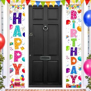 Colorful Birthday Party Decoration Door Banner Rainbow Happy Birthday Hanging Banner Birthday Porch Sign for Kids Boys Girls Birthday Party Supplies Indoor Outdoor Decor