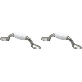 Hickory Hardware 1 Pack Solid Core Kitchen Cabinet Pulls, Luxury Cabinet Handles, Hardware for Doors & Dresser Drawers, 3 Inch Hole Center, Satin Nickel with White, Tranquility Collection