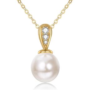 14k Gold Pearl Necklace for Women, Freshwater Pearl Pendant Jewelry Wedding Anniversary Birthday Gifts for Her