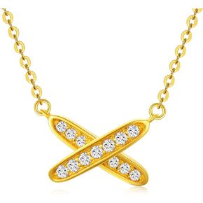 Solid 18K Real Gold Necklaces Valentines Day Gifts for Women, Yellow Gold Heart/ X bar/ Dangling Circles/ Lucky Number 7/ Leaf Pendant Necklace Jewelry Gift for Her, Wife, Mom, Girlfriend, 18" Gold Chain