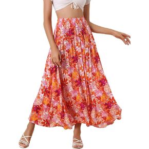 Allegra K Women's Floral Skirt Elastic High Waist Bohemian Beach A-line Maxi Boho Skirts