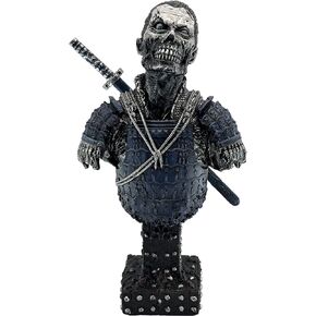 LOOYAR Resin Undead Japanese Samurai Zombie Bust Statue Sculpture Ornament Figurine Craft for Home House Living Room Porch Decoration Office Desk Desktop Table Arrangement Gift (Red)