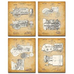 Original John Deere Tractors Patent Art Prints - Set of Four Photos (8x10) Unframed - Makes a Great Farmhouse Decor and Gift Under $20 for Farmers and Farm Owners