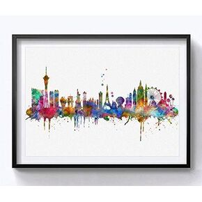 Las Vegas Skyline City Watercolor Art Print Wall Art Wall Print Poster Painting City Skyline Home Decor Wall Hanging Map Skyline Art Print Cityspcae No Frame (11x14 INCH)