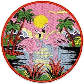 3.5" Flamingo Patch - Embroidered Flamingo Palm Tree Aesthetic Tropical Birds Applique Appliques Iron On Sew On Patches for Holes, Clothing, Jeans, Hat, Backpacks, Clothes - Flamingo Iron On Patch