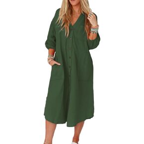 Women's Casual Lightweight Long Sleeve Kimono Cardigan Loose Fit Shirt Dresses Open Front Button Down Shirts