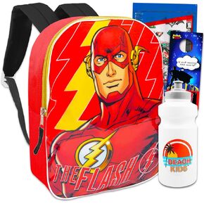 DC Comics The Flash Backpack for Boys - Bundle with 15" Flash Backpack Plus Water Bottle, Fun Pack, & More | Flash School Bag for Kids