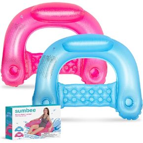 Sumbee Inflatable Floating Chair Pool Floats Water Chair Adult Size Funny, Sit N U Seat Pool Float with Cup Holders and Backrest, Raft Lounge Water Hammock for Swimming Beach,2 Packs Pink Blue