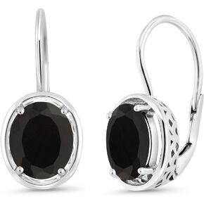 Gem Stone King 925 Sterling Silver Black Onyx Dangle Earrings For women (4.00 Cttw, Gemstone Birthstone, Oval Cut 9X7MM)