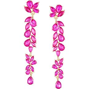 SWEETV Long Rhinestone Dangle Earrings for Women, Wedding Bridal Earrings for Brides, Crystal Chandelier Drop Earrings for Prom or Pageant
