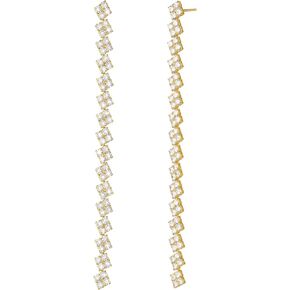 Silver Cubic Zirconia Tassel Earrings for Women, 18k Gold Plated Crystal Dangle Drop Bridal Earrings for Weddings, Diamond Long Statement Dangling Chandelier Earring for Girls Prom