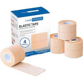 Care Science Elastic Adhesive Bandage Tape 2in x 2.5yds 4ct | Ideal for First Aid Applications, Securing Bandages, Dressings, and Other Medical Devices