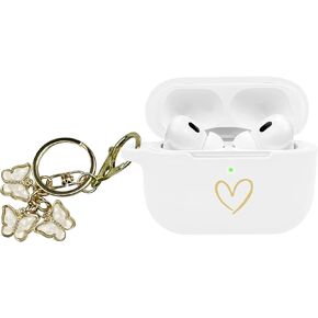 متوافق مع غطاء حافظة AirPods Pro 2 2022، حافظة من السيليكون الناعم بنمط قلب ذهبي لحافظة AirPods Pro الجيل الثاني مع سلسلة مفاتيح فراشة لطيفة للفتيات والنساء (أسود)