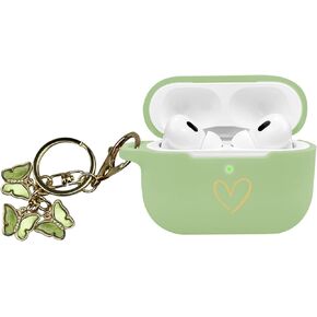 Compatible with AirPods Pro 2 Case Cover 2022, Soft Silicone Case with Gold Heart Pattern for AirPods Pro 2nd Generation Case with Cute Butterfly Keychain for Girls Women (Black)