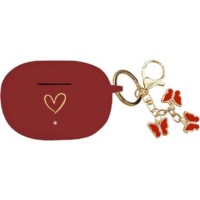 Compatible with Beats Studio Buds 2021, Soft Silicone Case with Gold Heart Pattern for Beats Studio Buds Case with Cute Butterfly Keychain for Girls Women (Black)