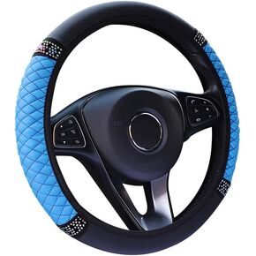 Bling Leather Steering Wheel Cover,Universal Non-Slip Colorful Rhinestones Elastic Steering Wheel Protector,Crystal Diamond Car Accessories,15 Inch Soft Steering Wheel Cover (Yellow)