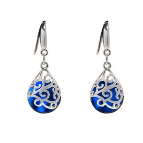 Recycled Vintage 1960's Cobalt Skin Cream Jar Glass and Sterling Silver Filigree Teardrop Earrings