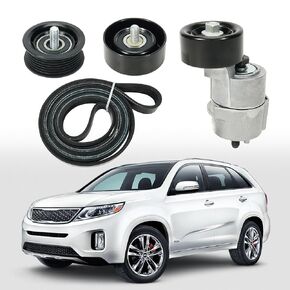 Drive Belt Tensioner Idler Pulley Serpentine Belt Kit Fit for Hyundai Santa Fe/Sonata/Tucson, Kia Forte/Magentis/Optima/Sorento/Sportag-e #Replace 6PK2125 2528125000 2528825001 2528725110