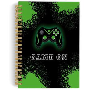 Black Green Gamer Spiral Notebook, Gifts for Video Game Lovers Journal, Black 5.5"x8.3" 164pages Lined Notebooks College Ruled, Black Green Game on Hardcover Notebook for Gamer School Supplies