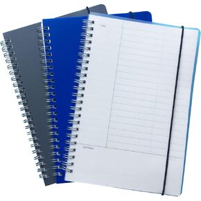 Cornell Notes Notebook: A5 Spiral Notebooks, 3 Pack Steno Pads, Wirebound Memo Notepads, Journals for College School Office, 1-Subject Note Book, 5.5" x 8.3"(Blue, Grey,White)