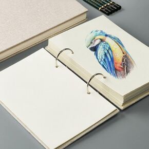 Refillable Loose Leaf Sketchbook Drawing Notebook Sketchpad Spiral Sketchbook Linen Hardcover 120 Pages 160GSM (L)