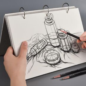 Refillable Loose Leaf Sketchbook Drawing Notebook Sketchpad Spiral Sketchbook Linen Hardcover 120 Pages 160GSM (L)