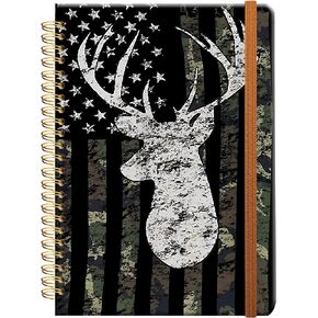 Ruled Spiral Writing Notebook,A5 Hardcover Lined College Journal for Women Lady Girl,Camo Camouflage Strong TwinWire Binding with Premium Paper,8.4 X 6,Perfect for School,Office,Home Gifts(Deer