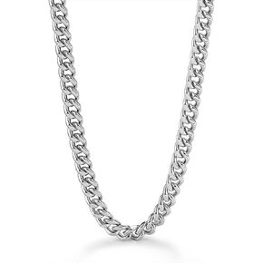 Sterling Silver Platinum-plated Men's Cuban Chain Riding crop Chain Flat Necklace Husband Lover Jewelry (6MM&8MM)