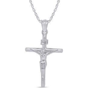 AFFY Jesus Christ INRI Crucifix Cross Pendant Necklace Along With 18" Rope Chain In 14K Gold Plated 925 Sterling Silver