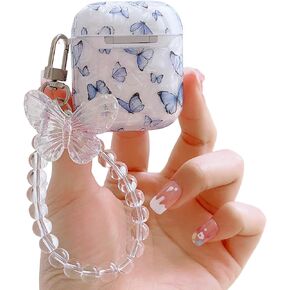 Compatible with AirPods 1&2 Case for Women Girls,Cute Butterfly Shell Design Soft TPU Case with Keychain Anti-dust Shockproof Protective Cover for AirPods 1&2 (Pink Butterfly)