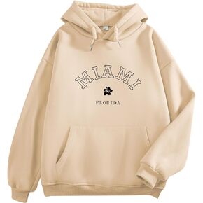 Oversized Letter Graphic Print Hoodies for Women Miami Florida Sweatshirt Preppy Trendy Fleece Pocket Pullover Top