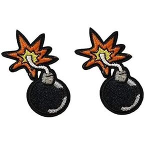 2Pcs Black Bomb Patch Cartoon Embroidered Patches Iron On/Sew On Applique for Clothing Jeans Jacket Caps Bags Decorative, Trim and Embellishments, Embroidered Appliqué
