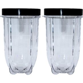 Blendin 16 Ounce Tall Cup with Stay Fresh Jar Lid with Gasket, Compatible with Original Magic Bullet Blender Juicer 250W MB-1001, MB-1001B, MBR-1101, MBR-1701, MBR-1702, MBR-0301-16oz Cup (2 Pack)