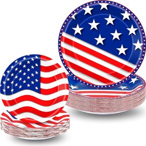 Hortsun 144 قطعة لوحة حفلات الرابع من يوليو، يوم الاستقلال، لوازم الحفلات 4 يوليو، لوحات الحفلات الوطنية الأمريكية، أطباق زرقاء وبيضاء مقاس 9 بوصات و7 بوصات لأدوات المائدة التي تستخدم لمرة واحدة in Kuwait