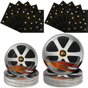 Patelai 100 Pcs Movie Night Theme Party Supplies Serves 50, Movie Night Plates and Napkins Sets Movie Night Tableware Kit Ideal for Disposable Theater Party Red Carpet Birthday Decorations (Classic)