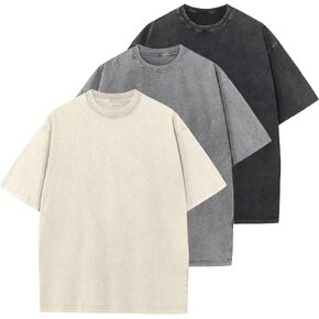 Men's Cotton T-Shirts Oversized Unisex Short Sleeves Casual Loose Wash Solid Basic Tee Tops