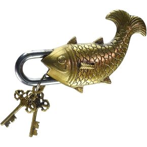 Brass Functional Padlock Collectible Golden Locks from Indian Accent (Lion Lock)