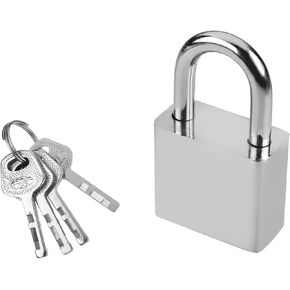 Yinpecly 1pcs Chromium Plated Steel Medium Keyed Padlock Anti Rust Lock Waterproof Padlock with 4 Keys for Cabinets Drawers Outdoor Use 1.57 inch Wide Steel Body Shackle Silver Keyed Different