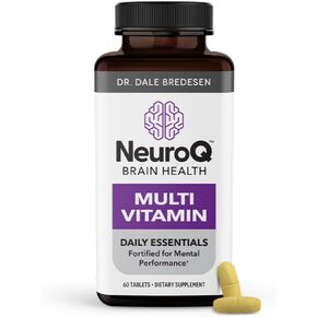 NeuroQ Daily Essentials Multivitamin - Fortified Mental Performance & Overall Wellness - Improve Memory & Focus - B-Complex, Vitamin D, Folate, CoQ10, Pantothenic Acid & More - 60 Capsules