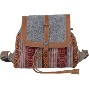 Myra Bag Western Leather Backpack Bag for Women - Flapover Upcycled Canvas Cowhide Bag Diverse Tones