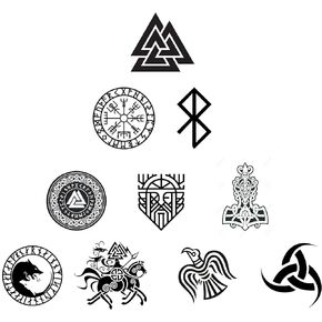 10 pcs Viking Stickers Set, 4 inches - Waterproof, Vinyl Stickers Norse, Walknut, Vegvisir Compass, Odin, Rune, Raven, Thor Hammer
