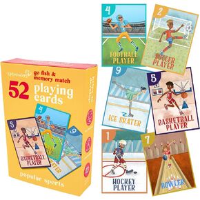 Upbounders- بطاقات Go Fish الرياضية للأولاد والبنات، لعبة عائلية متطابقة للمبتدئين للأطفال الصغار، بطاقات فلاش أرقام ممتعة مع أطفال متنوعين