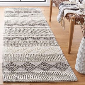 SAFAVIEH Natura Collection Area Rug - 9' x 12', Grey & Ivory, Handmade Moroccan Boho Tribal Wool & Cotton, Ideal for High Traffic Areas in Living Room, Bedroom (NAT102A)