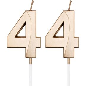 Silver 44th Birthday Candles for Cakes, Number 44 4 Candle Cake Cupcake Topper for Birthday Anniversary Party Decoration