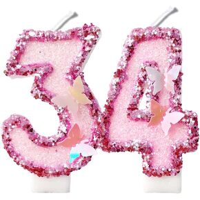 2.8" Rose Gold Glitter Number Candles-Many Colors 34th 43rd Birthday Gifts Birthday Decorations Birthday Candles Numbers Happy Birthday Candles for Cake 2 Candle for Women for Men (Rose Gold)
